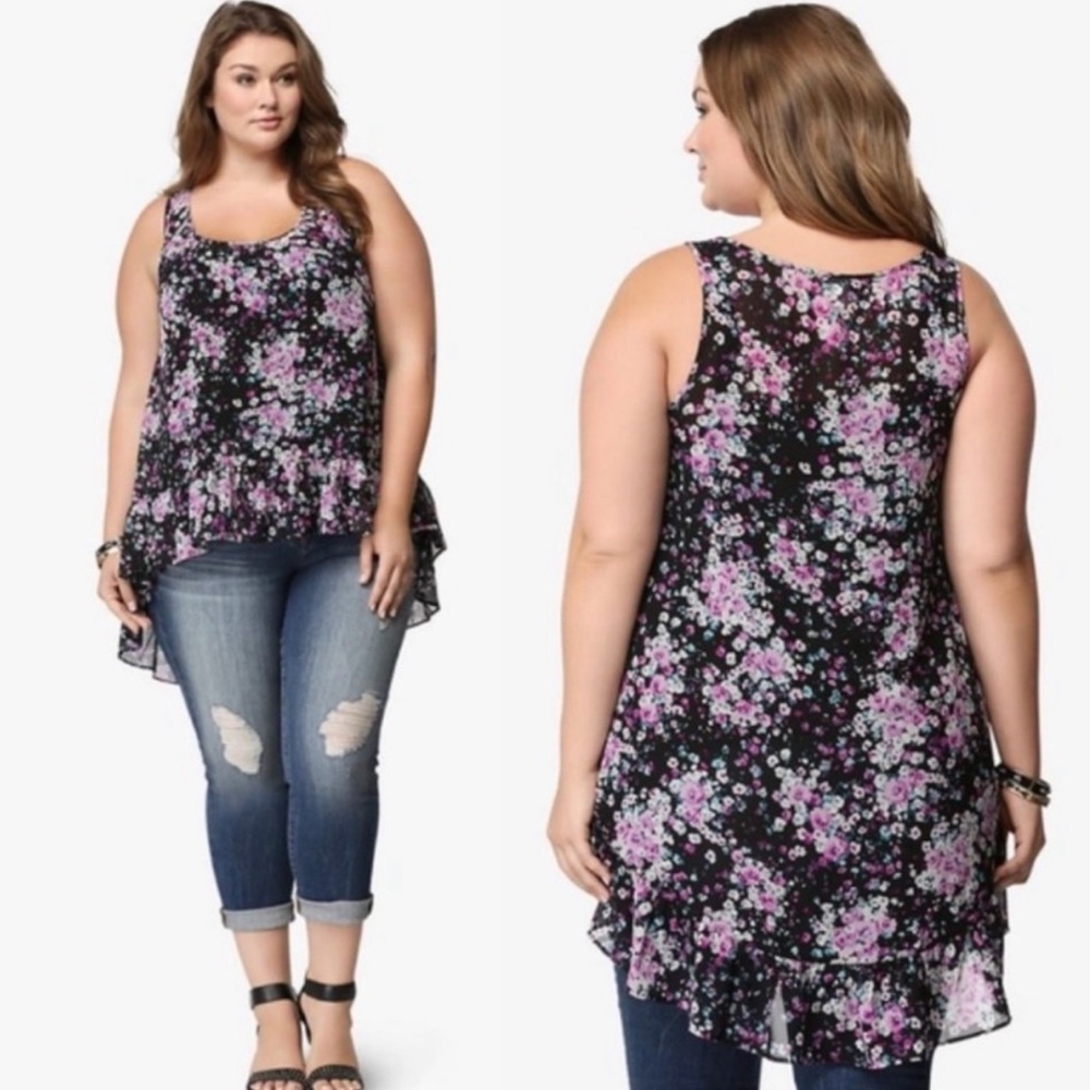 Torrid Chiffon Floral Hi-Low Sleeveless Blouse Size 0 - Picture 4 of 5